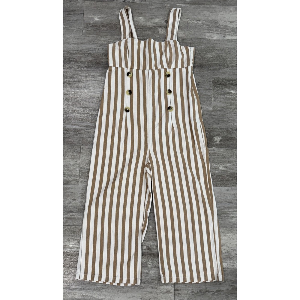 Urban Outfitters Murphy Stripped Button Front Cream Tan Jumpsuit Size Large